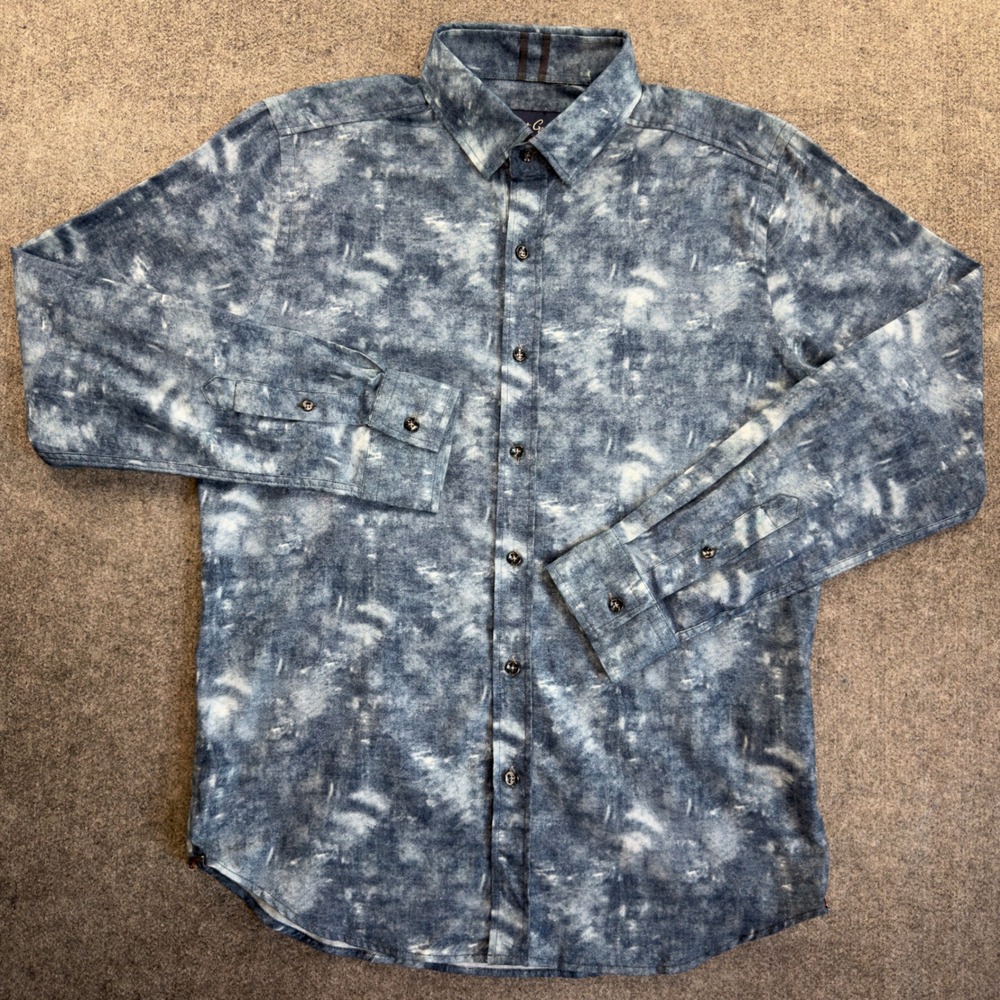 Robert Graham Modern Americana Blue White Abstract Print Cotton Shirt Men Medium